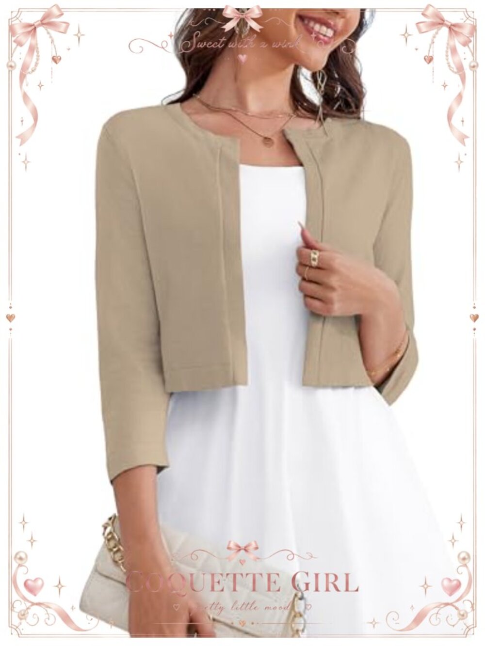 Women's Cropped Bolero Shrug 3/4 Sleeve Open Front Cardigan Lightweight